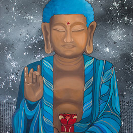 Budda medytujący w niebieskiej szacie