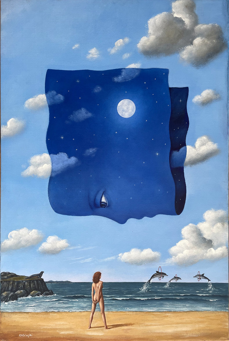 Swim to the Moon / olej i akryl na płótnie