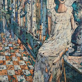 Girl and sculpture