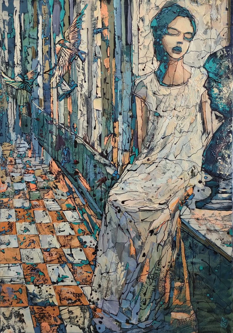 Girl and sculpture