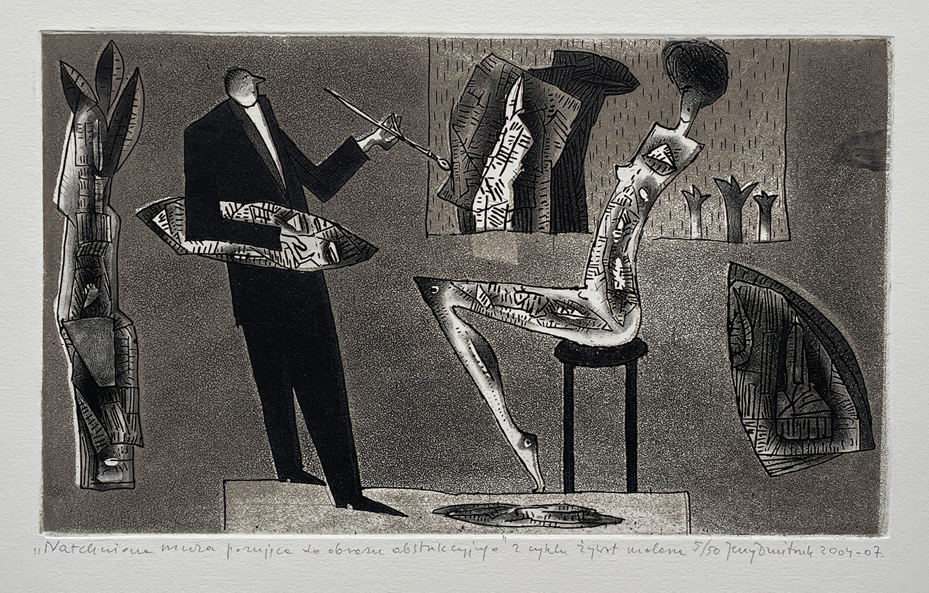 Natchniona muza pozująca do obrazu abstrakcyjnego