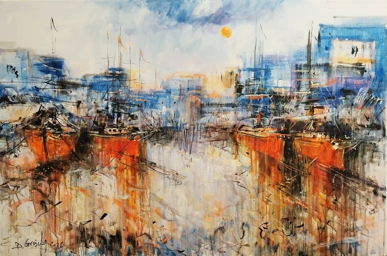 Pomarańczowe łodzie w słońcu