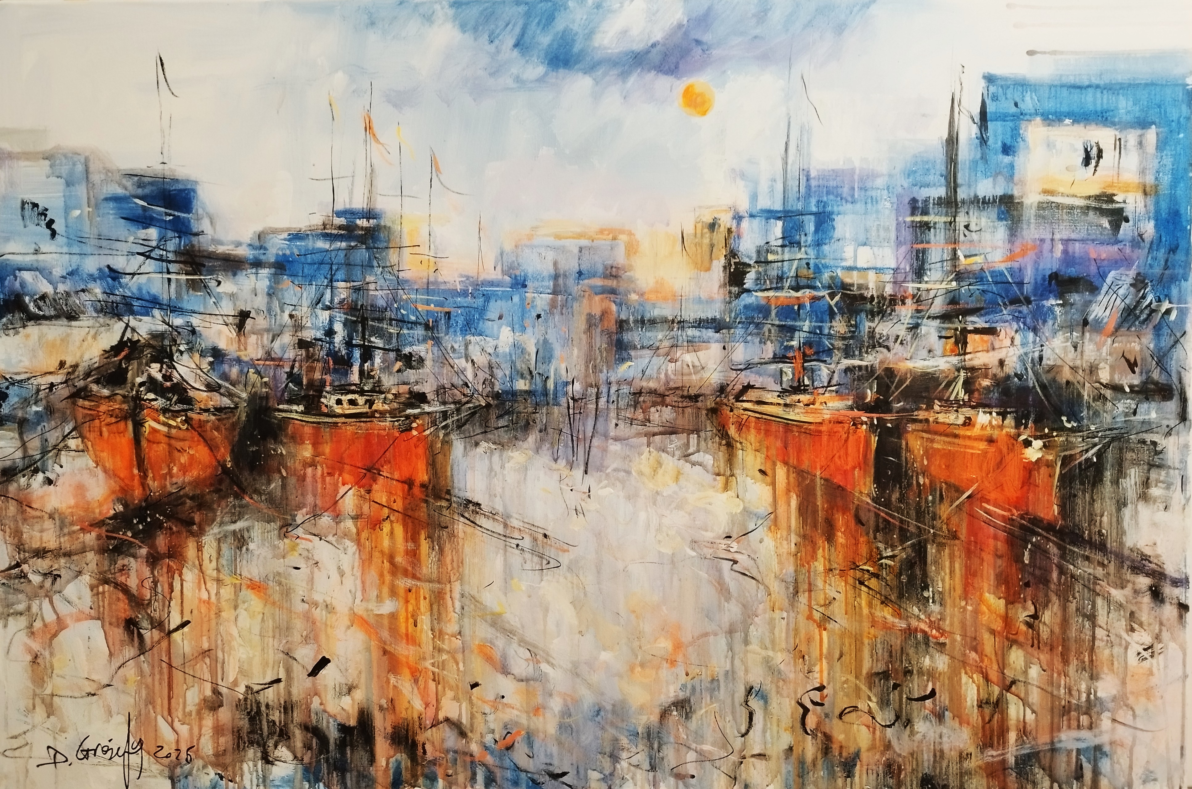 Pomarańczowe łodzie w słońcu